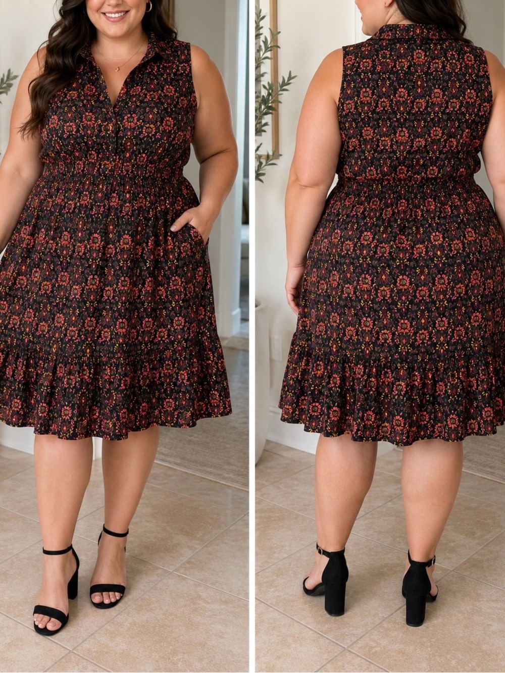 torrid Black Maxi Dress with Pink & Gold Floral Print